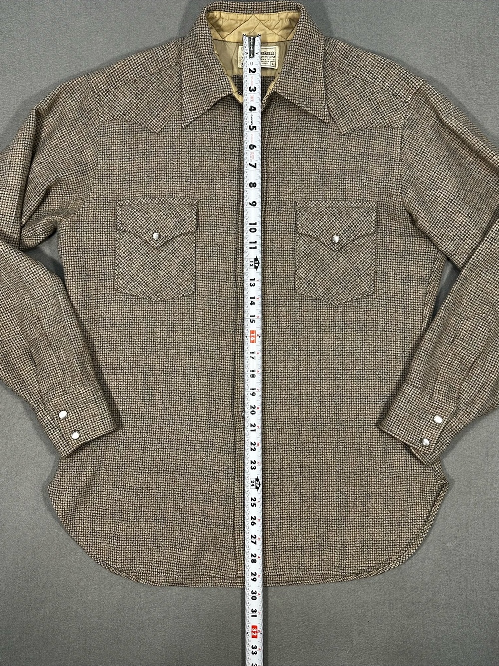 Vintage Pendleton Shirt Mens L Wool Western Snap Brown Tweed Shacket USA Style - Picture 14 of 15